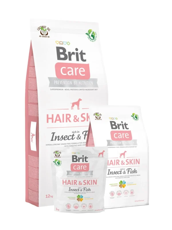 Brit Care Dog Hair & Skin Insect & Fish Grain Free - Хипоалергенна Храна за Кучета над 12 месеца, с риба, високоусвоим протеин от насекоми и кокосово масло, БЕЗ пилешка мазнина