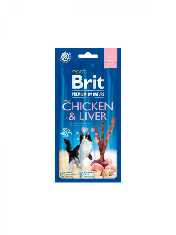 Brit Premium by Nature Cat Sticks with Chicken & Liver - Дъвчащи пръчки за котки с пилешко месо и черен дроб, 15 гр.