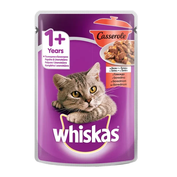 Whiskas с Говеждо 85g casserole-Мокра пълноценна храна за котки в зряла възраст