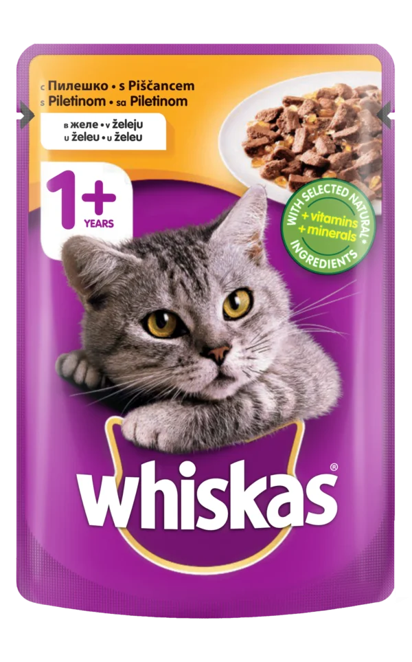 Whiskas с Пилешко 100g-Мокра пълноценна храна за котки в зряла възраст