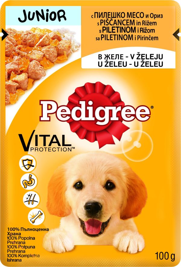 Pedigree Junior с Пилешко & Ориз 100g-Мокра пълноценна храна за малки кученца